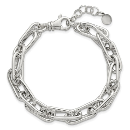 Sterling Silver Polished Double Link w/1in Ext Bracelet