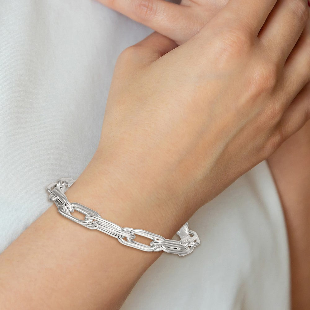 Sterling Silver Polished Double Link w/1in Ext Bracelet