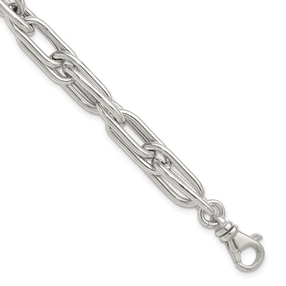 Sterling Silver Polished Double Link w/1in Ext Bracelet