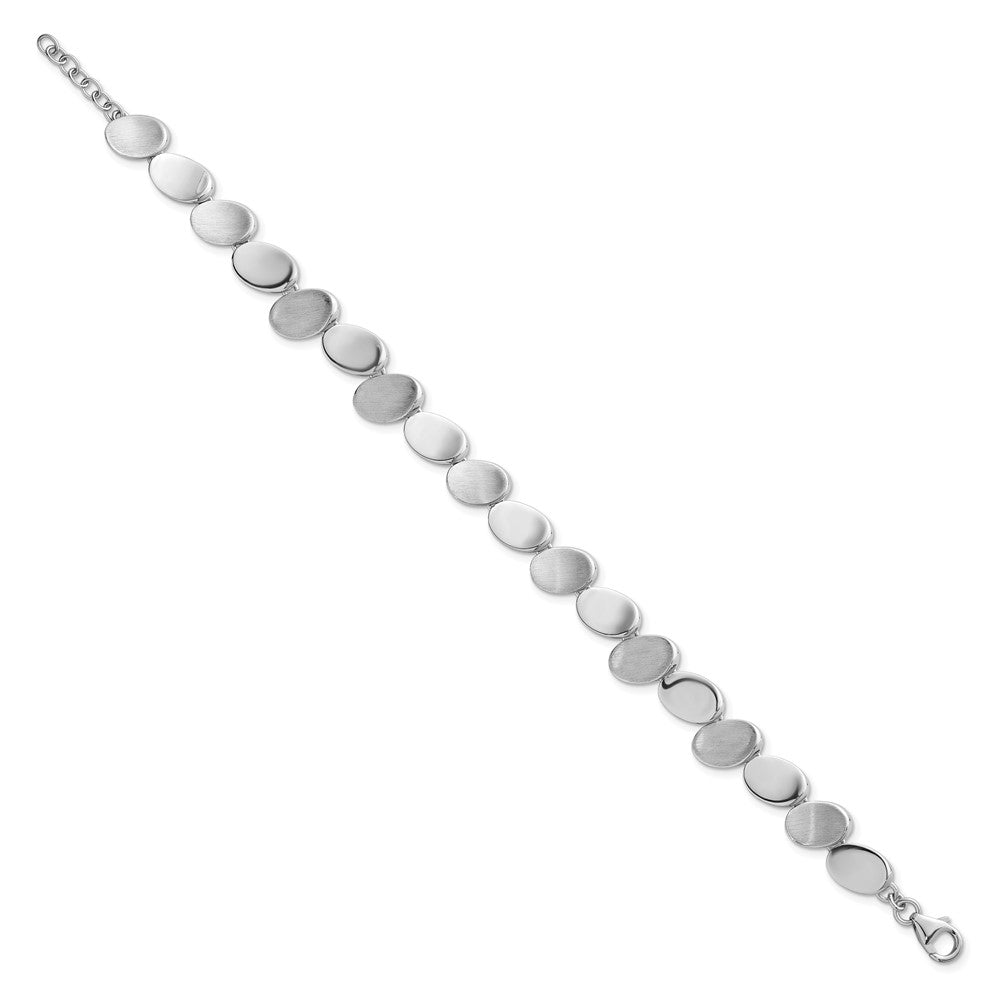 Sterling Silver Rh-Pltd Brushed/polished Ovals 7.5in w/.5in Ext. Bracelet