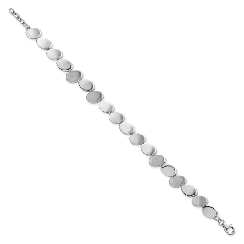 Sterling Silver Rh-Pltd Brushed/polished Ovals 7.5in w/.5in Ext. Bracelet