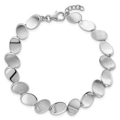 Sterling Silver Rh-Pltd Brushed/polished Ovals 7.5in w/.5in Ext. Bracelet