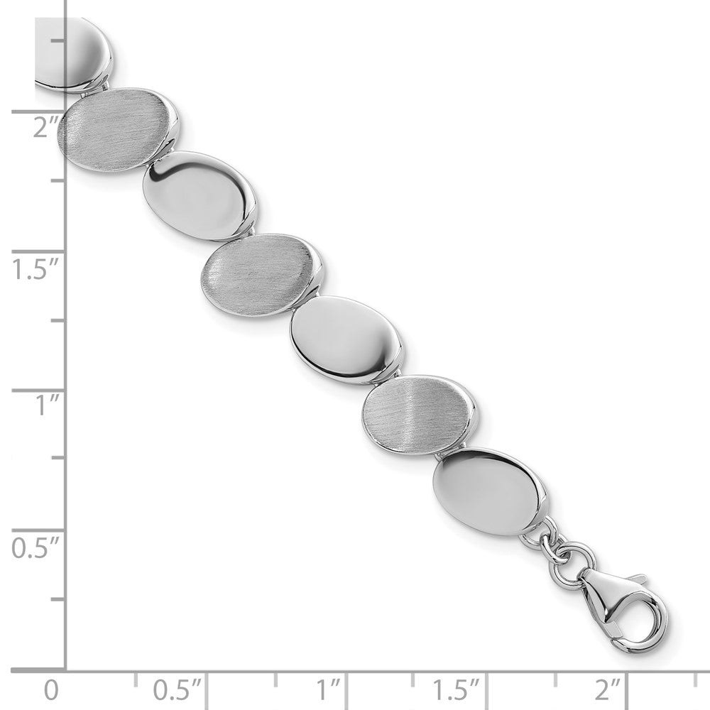 Sterling Silver Rh-Pltd Brushed/polished Ovals 7.5in w/.5in Ext. Bracelet