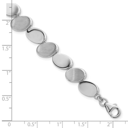 Sterling Silver Rh-Pltd Brushed/polished Ovals 7.5in w/.5in Ext. Bracelet