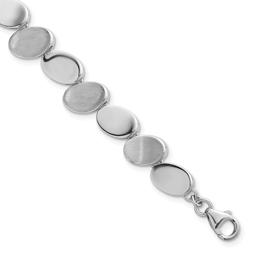 Sterling Silver Rh-Pltd Brushed/polished Ovals 7.5in w/.5in Ext. Bracelet