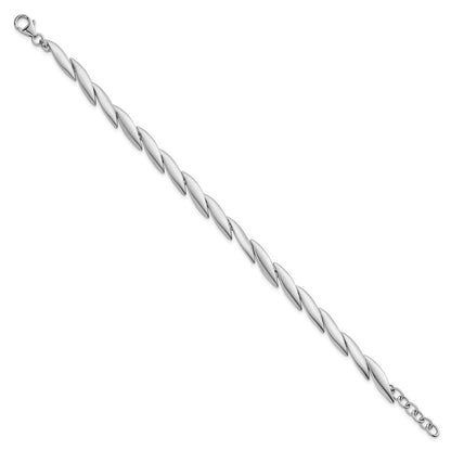 Sterling Silver Rhodium Plated Brushed Fancy 7in w/.5in Ext. Bracelet