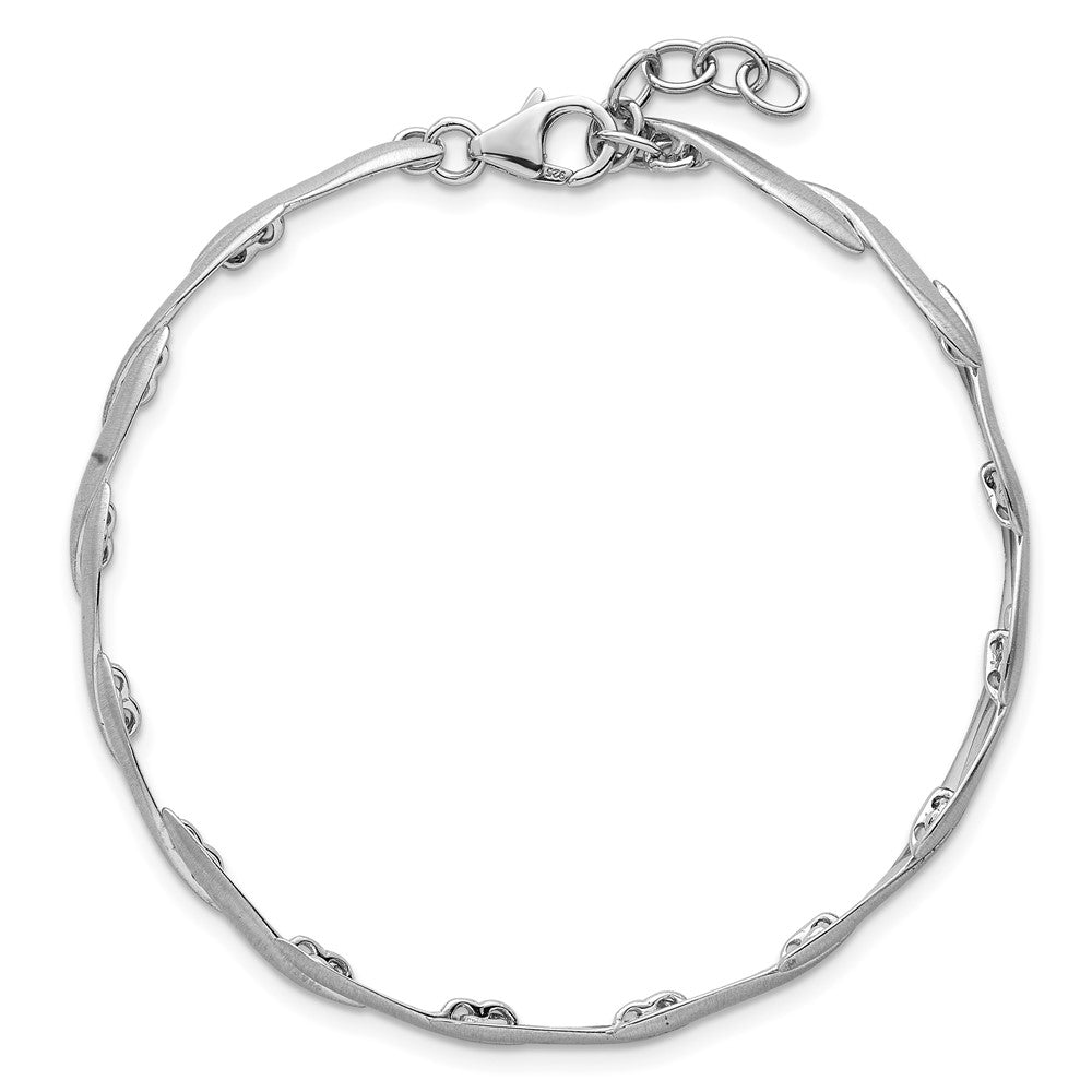 Sterling Silver Rhodium Plated Brushed Fancy 7in w/.5in Ext. Bracelet