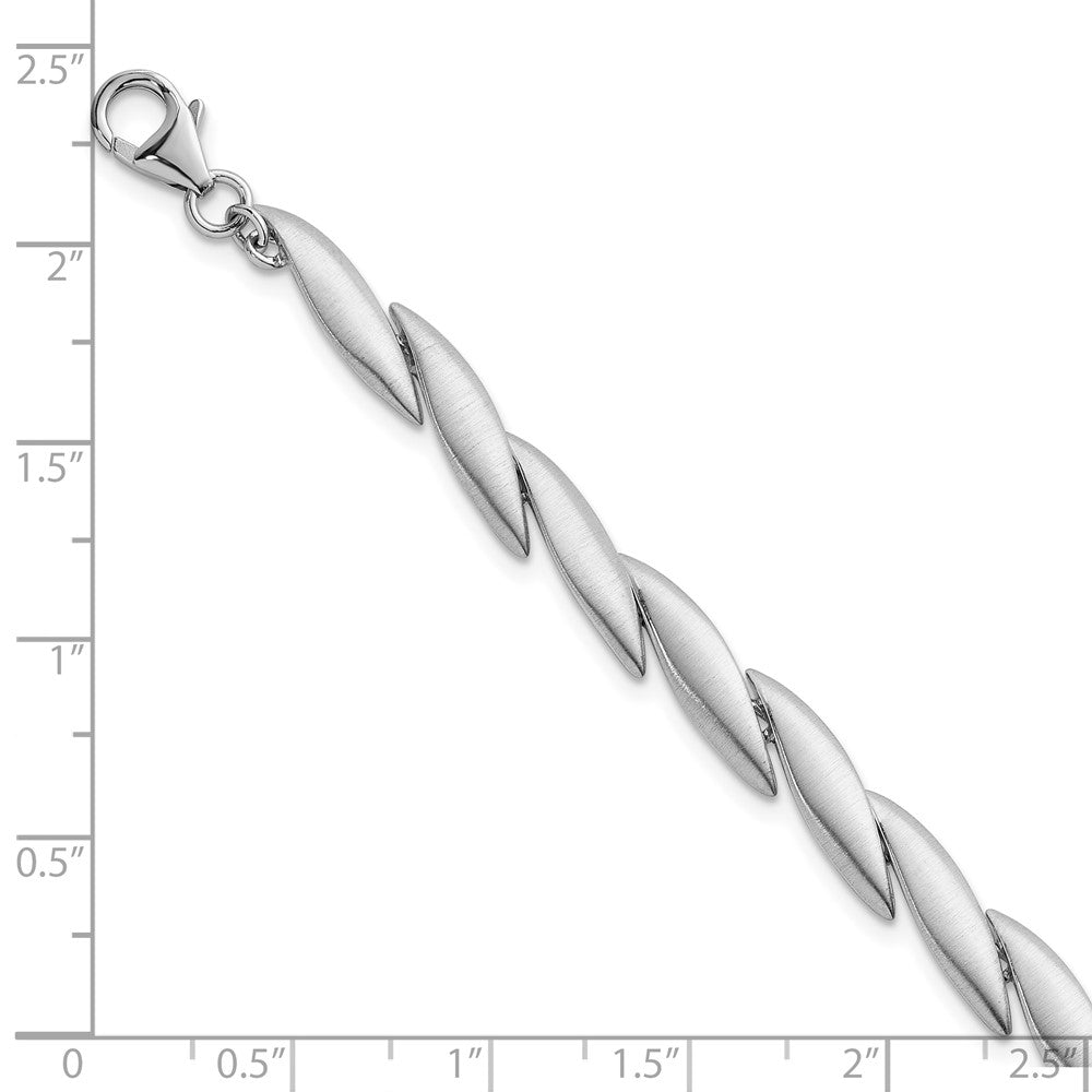Sterling Silver Rhodium Plated Brushed Fancy 7in w/.5in Ext. Bracelet