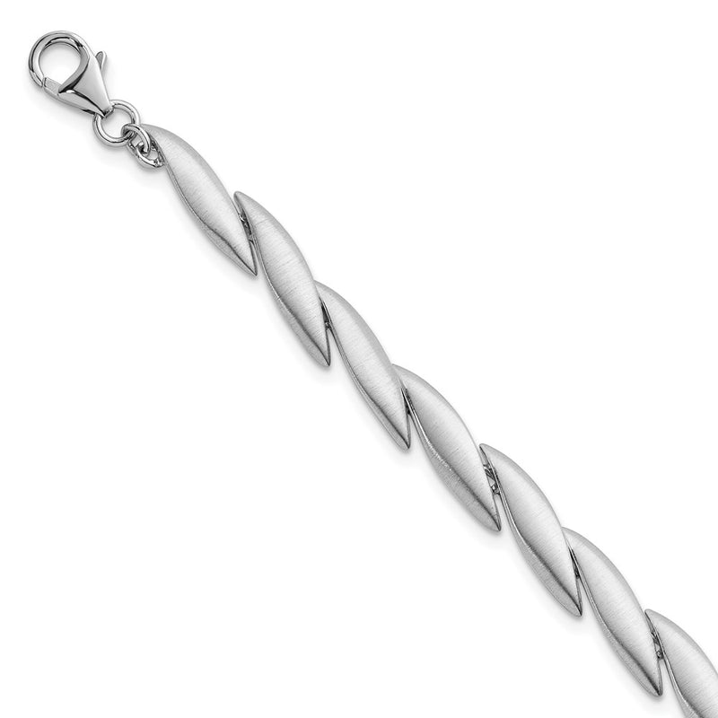 Sterling Silver Rhodium Plated Brushed Fancy 7in w/.5in Ext. Bracelet