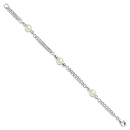 Sterling Silver Polished 2-Strand Glass Pearl Bracelet