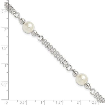 Sterling Silver Polished 2-Strand Glass Pearl Bracelet