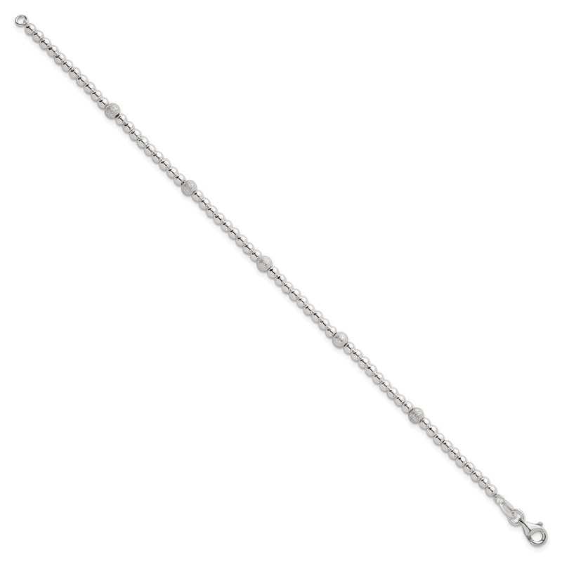 Sterling Silver Polished and Textured Beaded Bracelet