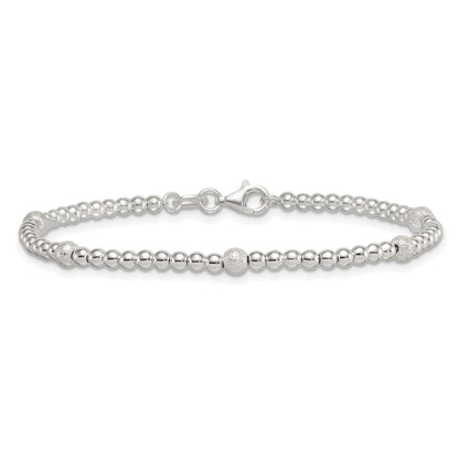 Sterling Silver Polished and Textured Beaded Bracelet