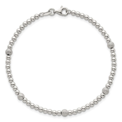 Sterling Silver Polished and Textured Beaded Bracelet