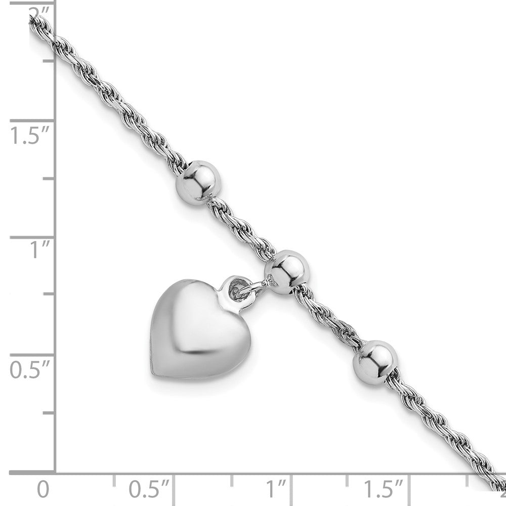 Sterling Silver Rhodium-Plated Bead W/ Heart Bracelet