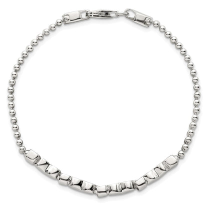 Sterling Silver Polished and Beaded Hearts 7.25 Inch Bracelet