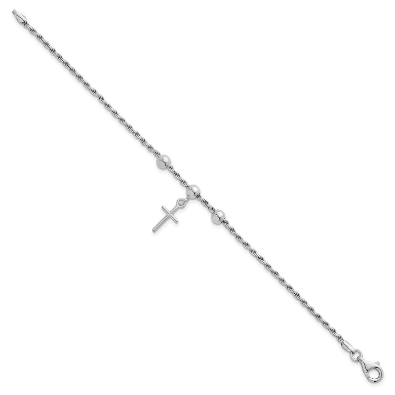 Sterling Silver Rhodium-Plated Bead with Cross Bracelet