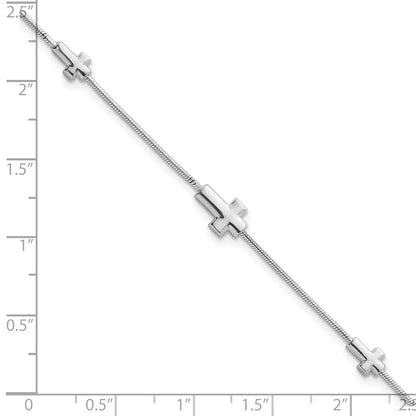 Sterling Silver Rhodium-Plated Crosses 7in w/1in Ext. Bracelet