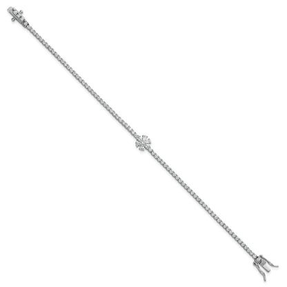 Sterling Silver Rhodium-Plated Polished CZ Flower Tennis Bracelet
