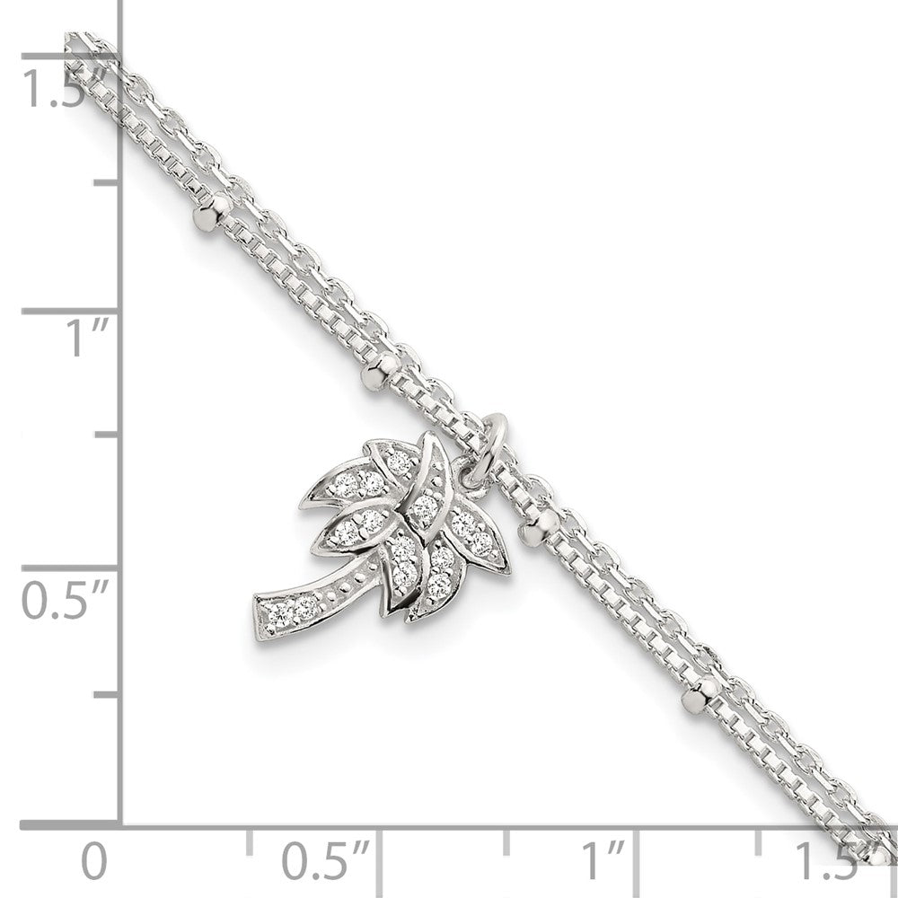Sterling Silver Polished and Beaded CZ Palm Tree 2-Strand Bracelet