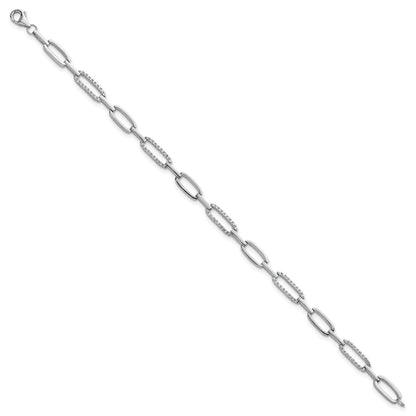 Sterling Silver Rhodium Plated Polished CZ Link 7 Inch Bracelet