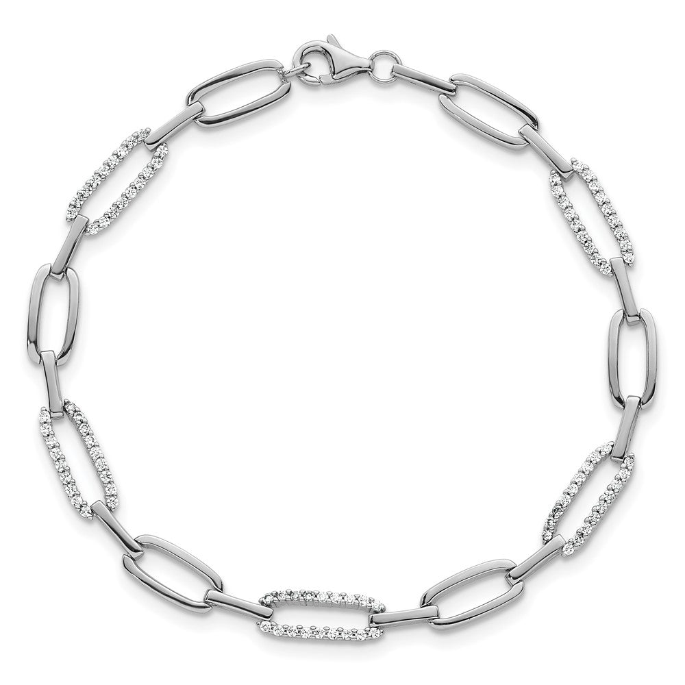 Sterling Silver Rhodium Plated Polished CZ Link 7 Inch Bracelet