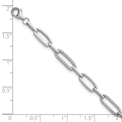 Sterling Silver Rhodium Plated Polished CZ Link 7 Inch Bracelet