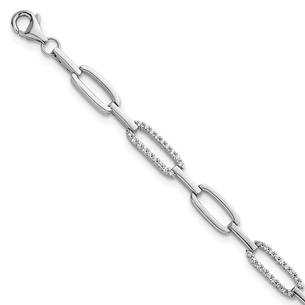 Sterling Silver Rhodium Plated Polished CZ Link 7 Inch Bracelet