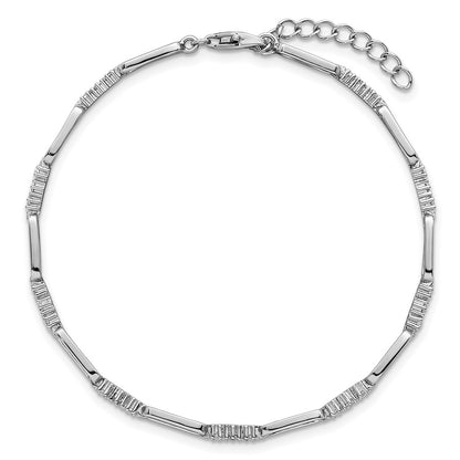 Sterling Silver Rhodium Plated Polished CZ Link 7in w/1in Ext Bracelet