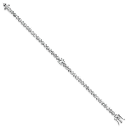 Sterling Silver Rhodium Plated Polished Fancy Round CZ 7.25in Bracelet