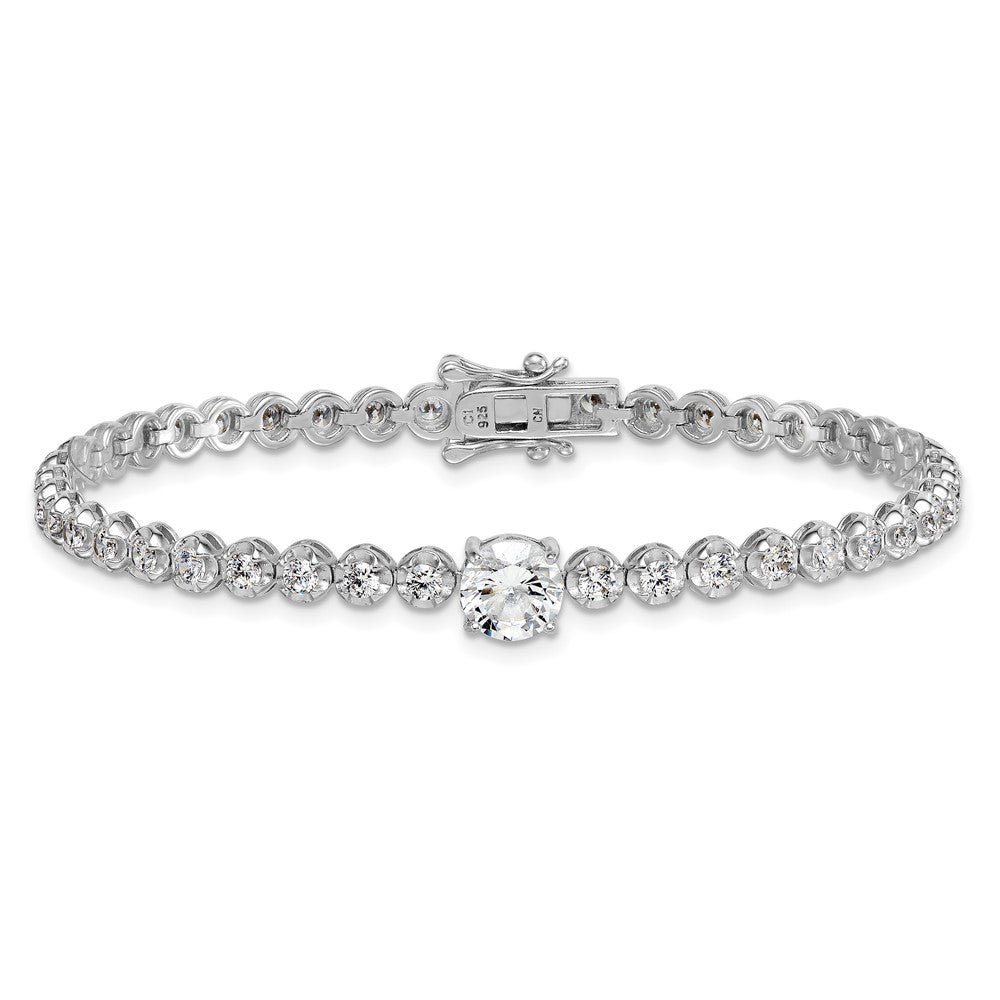 Sterling Silver Rhodium Plated Polished Fancy Round CZ 7.25in Bracelet