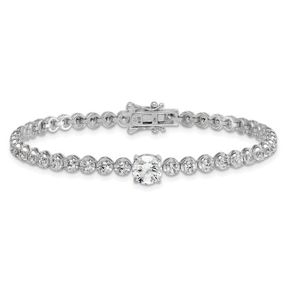 Sterling Silver Rhodium Plated Polished Fancy Round CZ 7.25in Bracelet