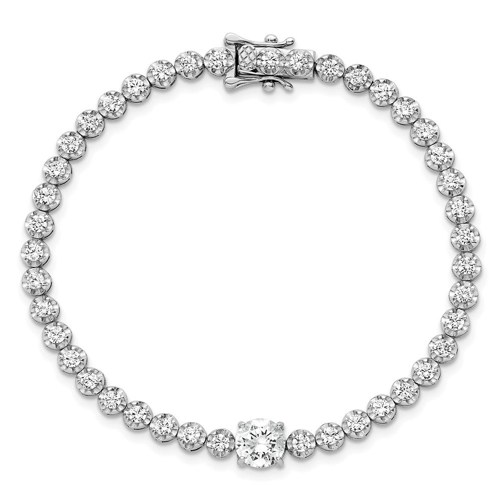 Sterling Silver Rhodium Plated Polished Fancy Round CZ 7.25in Bracelet