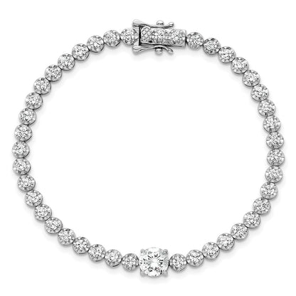 Sterling Silver Rhodium Plated Polished Fancy Round CZ 7.25in Bracelet