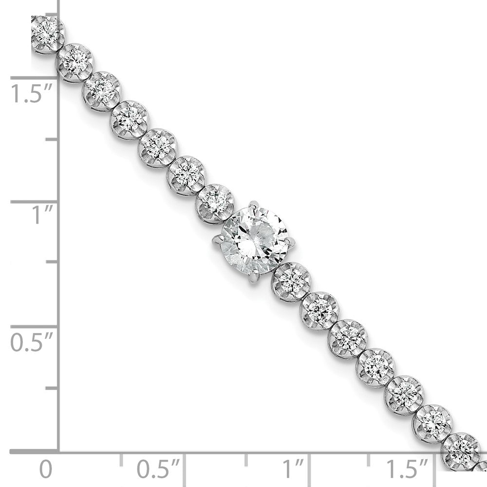 Sterling Silver Rhodium Plated Polished Fancy Round CZ 7.25in Bracelet