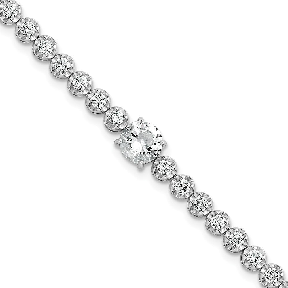 Sterling Silver Rhodium Plated Polished Fancy Round CZ 7.25in Bracelet