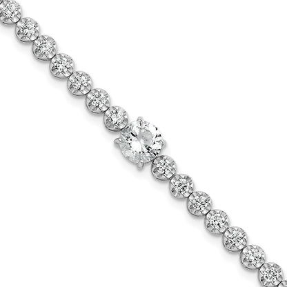 Sterling Silver Rhodium Plated Polished Fancy Round CZ 7.25in Bracelet