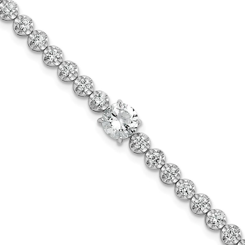 Sterling Silver Rhodium Plated Polished Fancy Round CZ 7.25in Bracelet