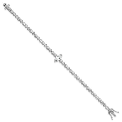 Sterling Silver Rhodium Plated Polished Round and Marquise CZ 7.25in Bracelet