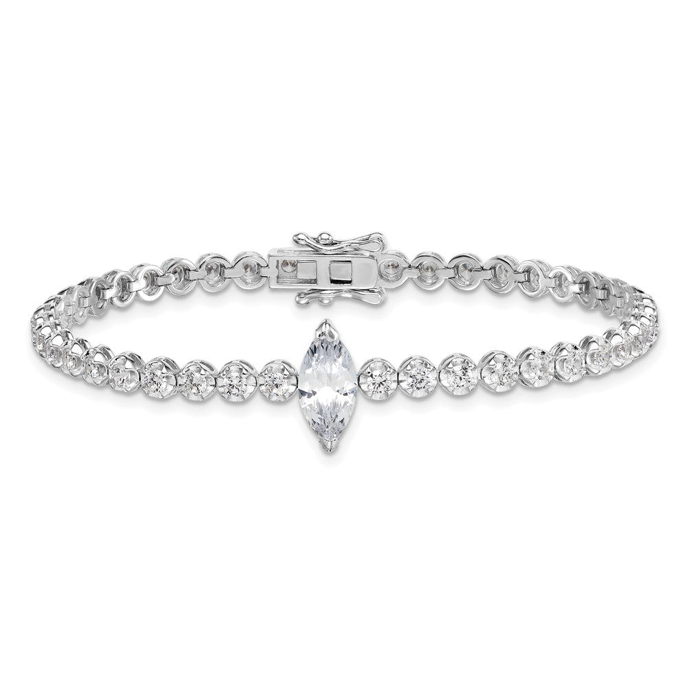 Sterling Silver Rhodium Plated Polished Round and Marquise CZ 7.25in Bracelet
