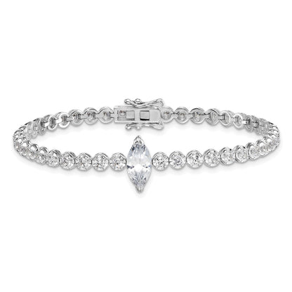 Sterling Silver Rhodium Plated Polished Round and Marquise CZ 7.25in Bracelet