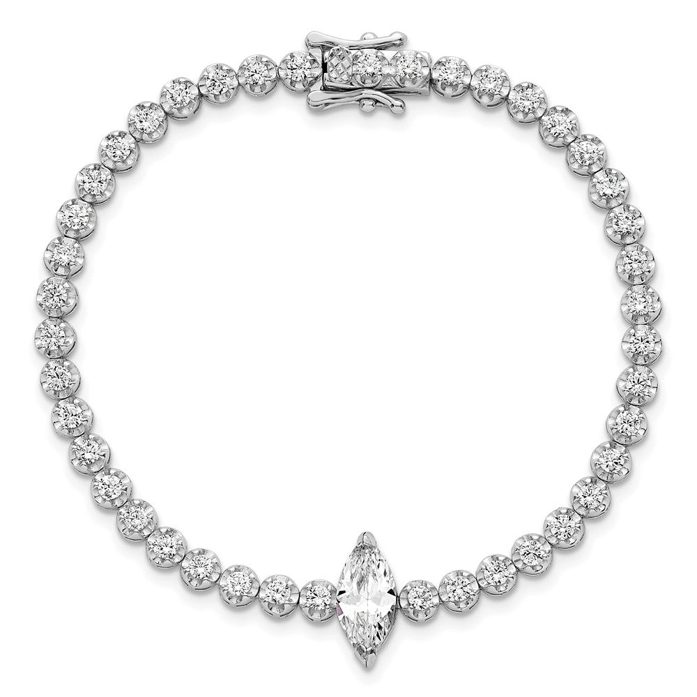 Sterling Silver Rhodium Plated Polished Round and Marquise CZ 7.25in Bracelet