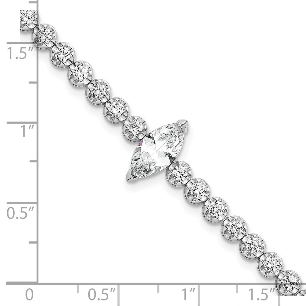Sterling Silver Rhodium Plated Polished Round and Marquise CZ 7.25in Bracelet
