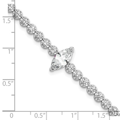 Sterling Silver Rhodium Plated Polished Round and Marquise CZ 7.25in Bracelet