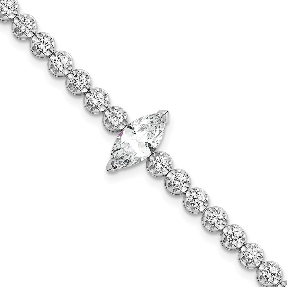 Sterling Silver Rhodium Plated Polished Round and Marquise CZ 7.25in Bracelet