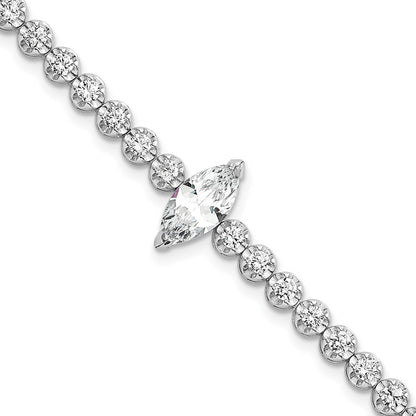 Sterling Silver Rhodium Plated Polished Round and Marquise CZ 7.25in Bracelet