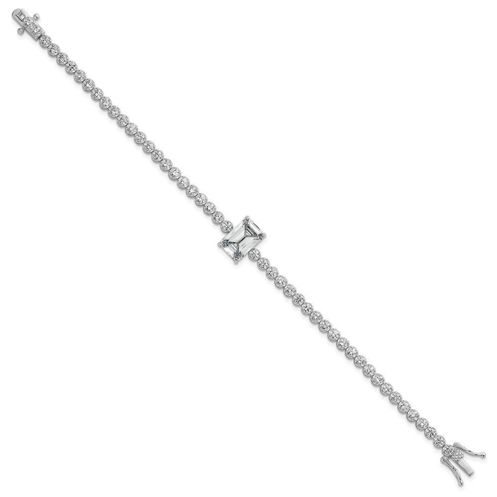 Sterling Silver Rhodium Plated Polished Round and Rectangle CZ 7.25in Bracelet