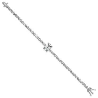 Sterling Silver Rhodium Plated Polished Round and Rectangle CZ 7.25in Bracelet