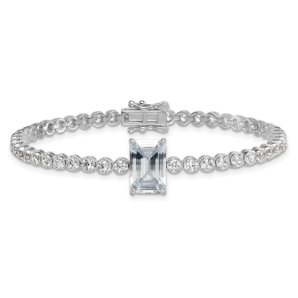 Sterling Silver Rhodium Plated Polished Round and Rectangle CZ 7.25in Bracelet