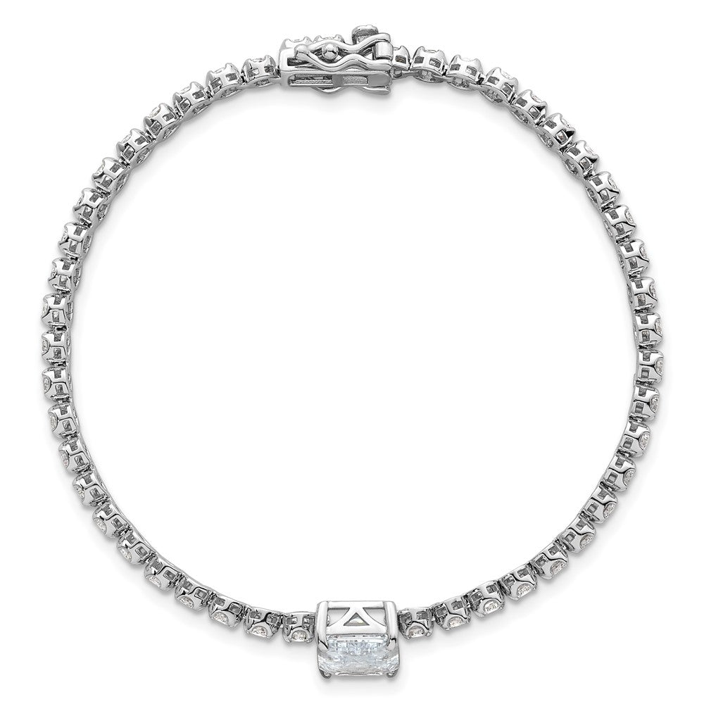 Sterling Silver Rhodium Plated Polished Round and Rectangle CZ 7.25in Bracelet